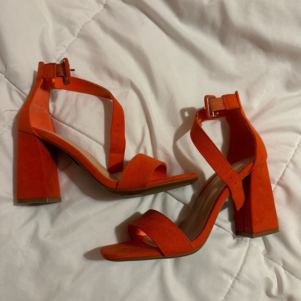 Orange block heels